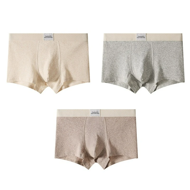 

Men Shorts Boxer Solid Color Cotton Mid Waist Briefs Underpants Trendy Male Antibacterial Comfortable Thin Breathable Boxers