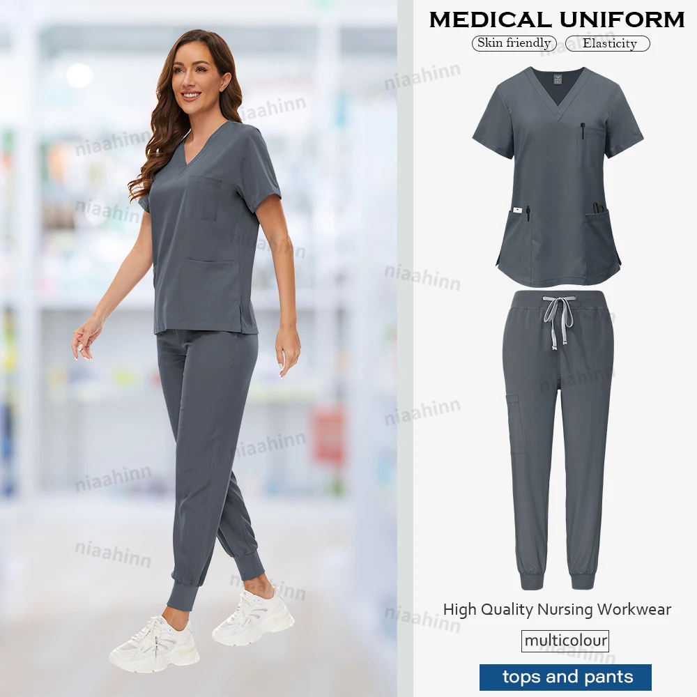 Medizinische Peelings Großhandel Dental Pflege Zubehör Kurzarm Top + Hosen Set OP-Kittel Frauen Atmungsaktive Peeling Spa Uniform – Detail 13