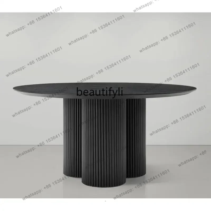 

03.Designer solid wood dining table and chair, minimalist restaurant, American style black walnut round table