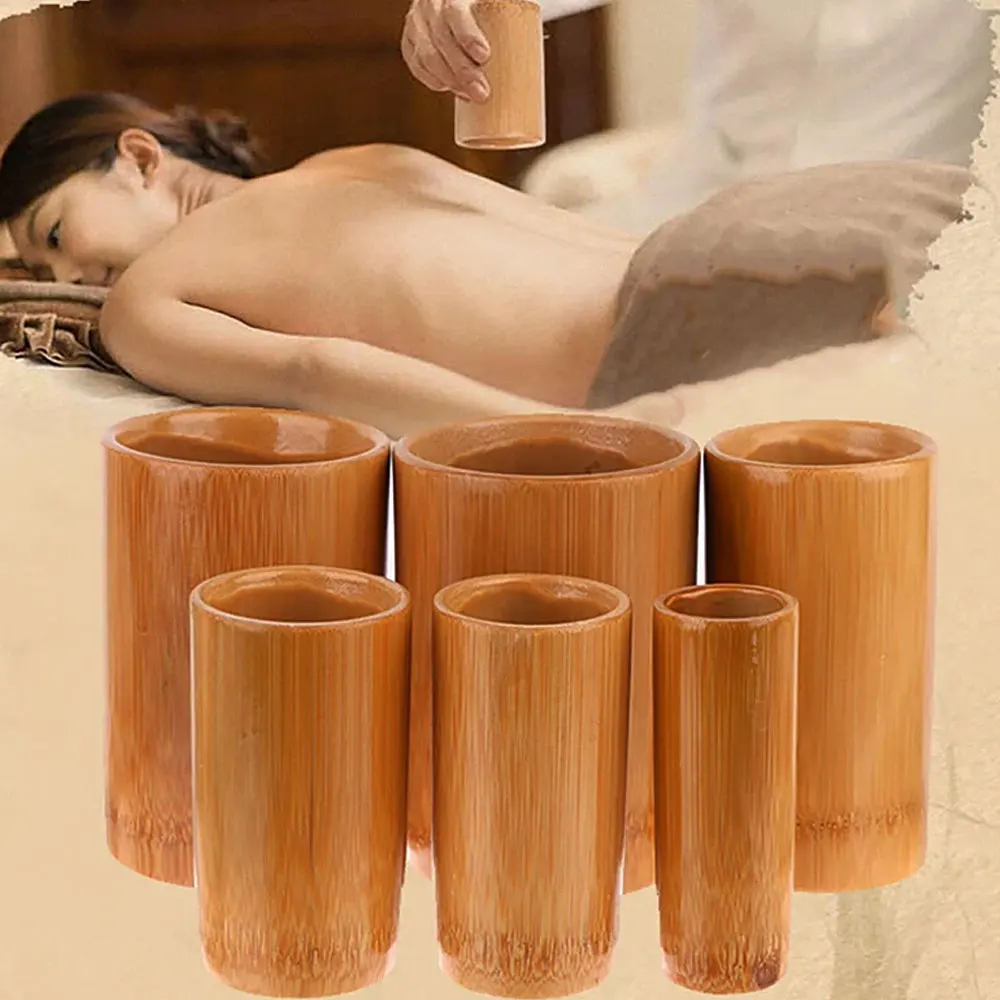 Traditionelles chinesisches Glas-Feuer-Schröpfset, Körpertherapie, Cellulite-Set, karbonisierte Bambus-Saugnäpfe, Akupunktur-Massage
