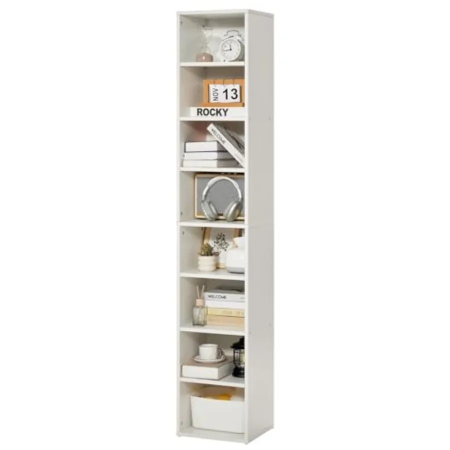

8 Tiers Narrow Bookshelf 71 in Wooden Tall Open Bookcase with Height-Adjustable Shelf Freestanding Display Storage Floor Bookca