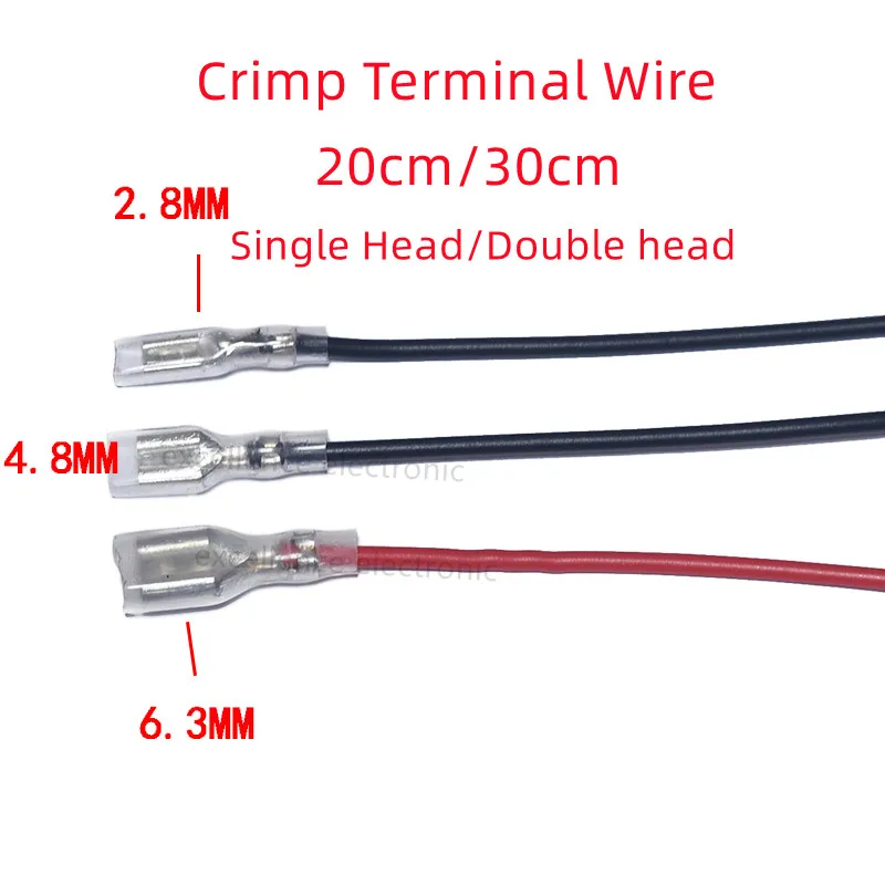 5pcs Single/Double head 2.8/4.8/6.3mm Tinned Feamle Spade Quick Splice Crimp Terminals With 20/30cm Red and Black 18AWG Cable