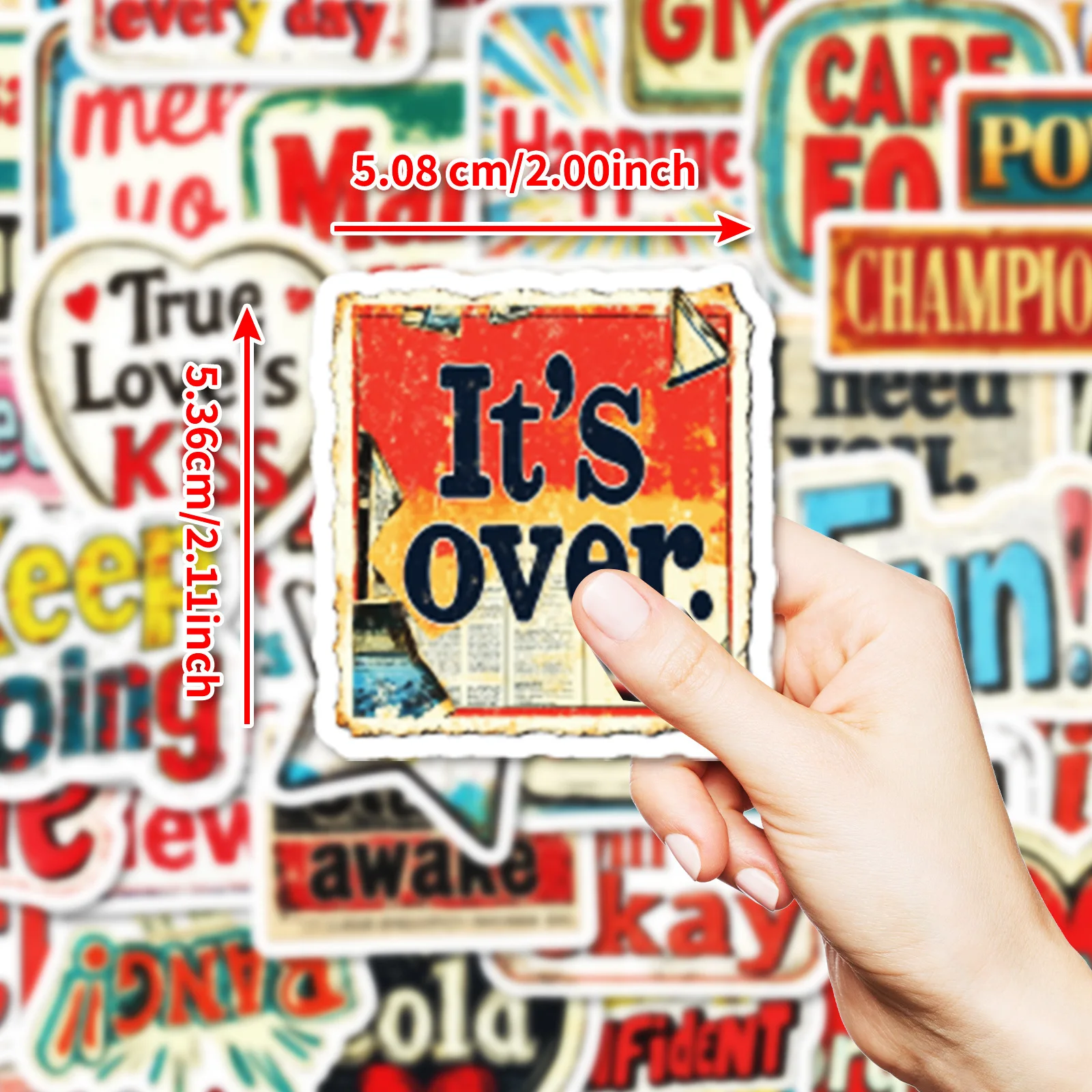 50/100 Pcs Cool Vintage Text Doodle Mix Stickers No Repeat DIY Enthusiast for Helmet Skateboard Car Phone Fade Resistant Decals