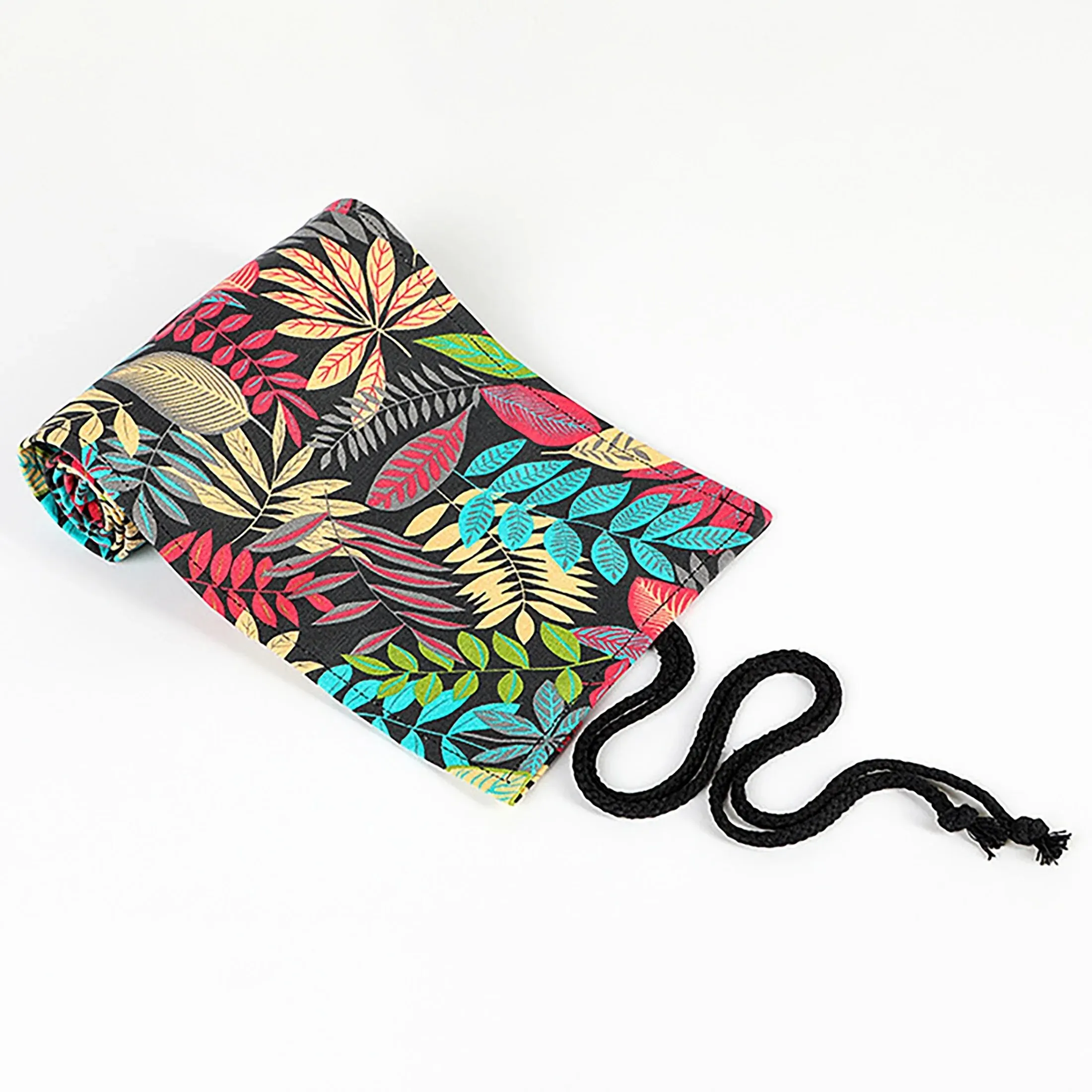 1 24-hole Printed Deciduous Jungle Canvas Colored Pencil Curtain, Art Sketch Pencil Bag, Pencil Case, Pencil Organizer