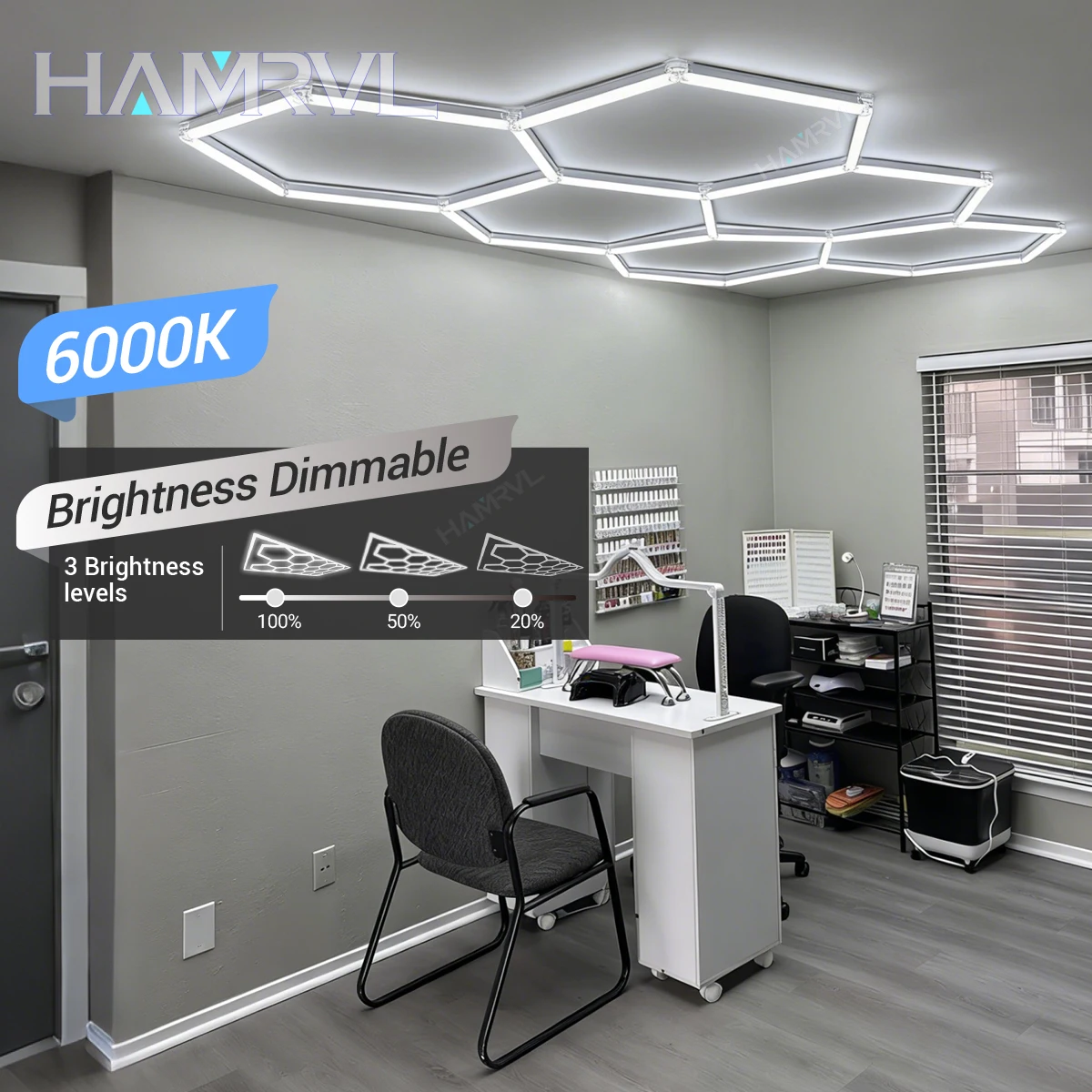 ハニカム六角形led白色光超高輝度6000k色温度、天井に設置、サロンやガレージに最適