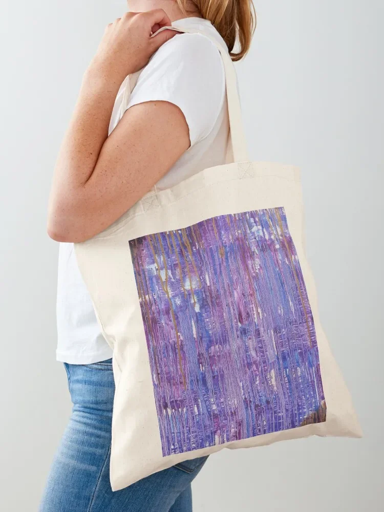 Purple Rain Blue and Gold Contemporary Modern Abstract Artwork Tote Bag shopping bags foldable hand bags Tote Bag