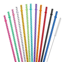 12 Pack Replacement Swirl Straws for  40/30 oz cups,Shiny Crystal Plastic Straws Reusable with Cleaning Brush