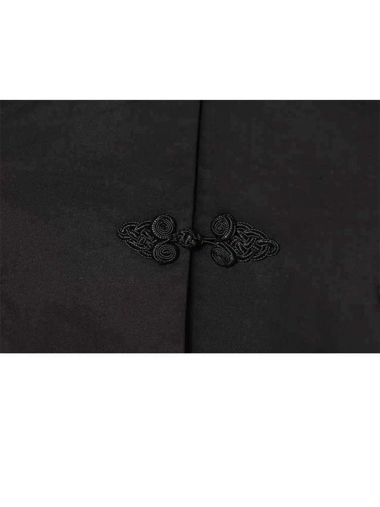 HH Women Summer Spring Old Money Quiet Luxury Black Jacket Spring Mandarin Collar Frog Button Long Sleeve Lightweight Outerwear