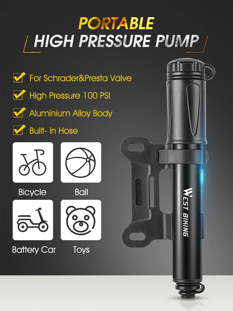 AliExpress West Biking WEST BIKING Mini Bike Pump 100PSI Schrader Presta Valve MTB Road Cycling Pump Aluminum Alloy Bicycle Hand Air Pump Tire Inflator