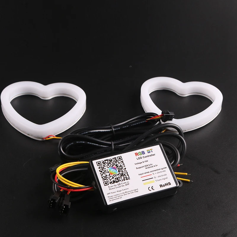 SANVI 2pcs Heart-Shaped SRGB Angel Eyes Halo Light Bluetooth App Control With with Amber Turning Light Car Light Accessories
