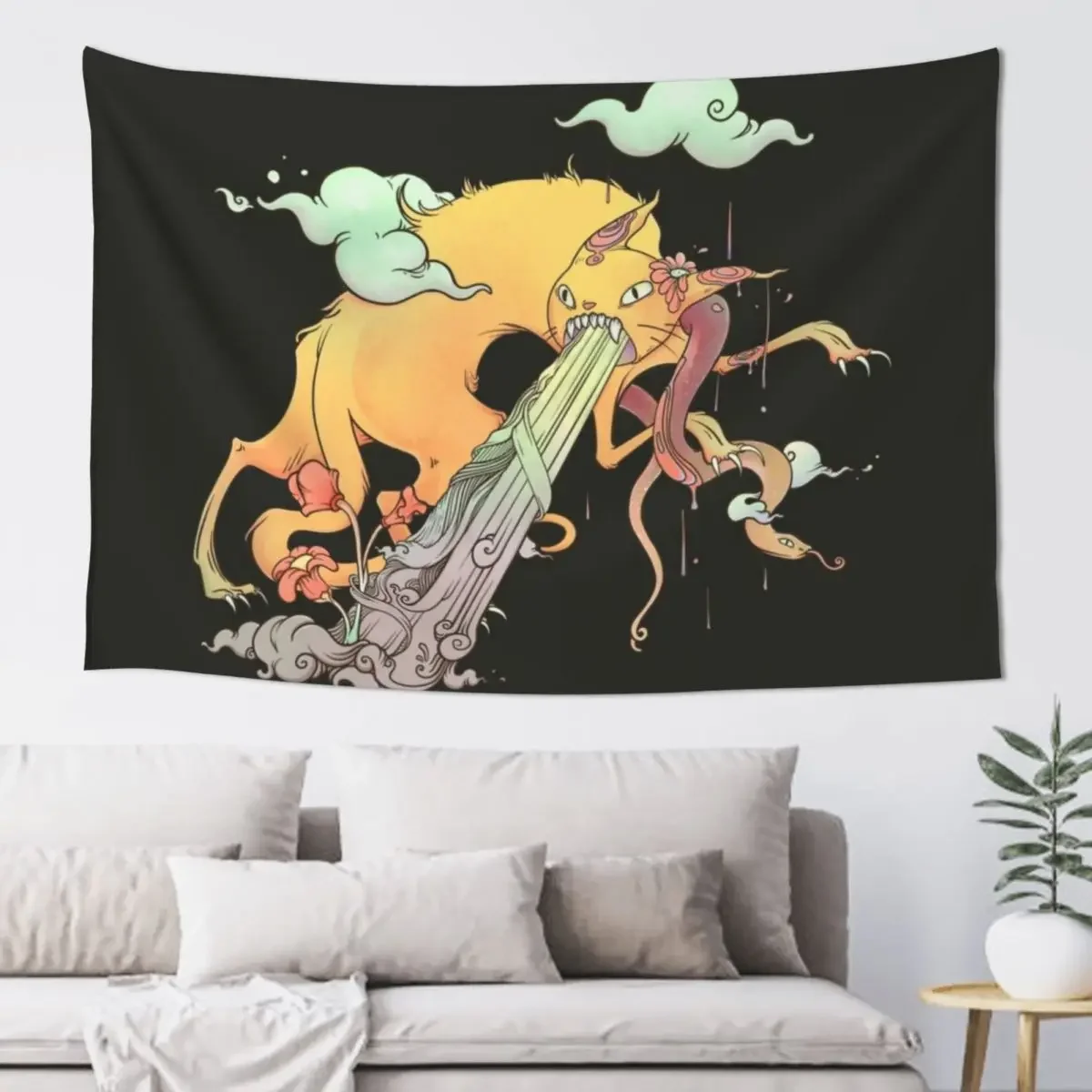 

Strange Cat And Snake Surreal Art Tapestry For Bedroom Room Ornaments Room Decoration Aesthetic Tapestry