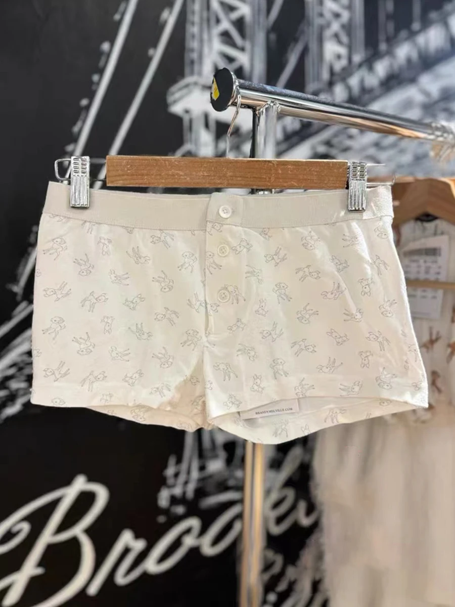 Cute Little Deers Cotton Home Shorts Patchwork High Waist Casual Boxer Sweatshorts Summer Sweet Pajama Shorts Women Underwear