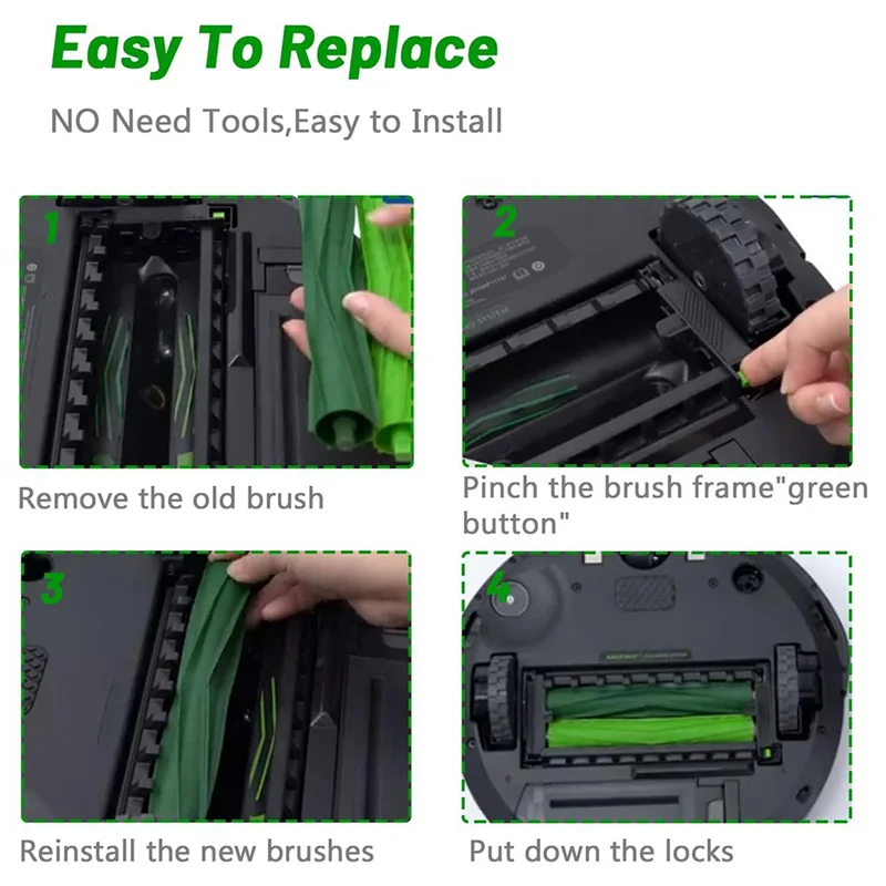 فرشاة دوارة مطاطية بديلة A85I مكونة من 4 مجموعات متوافقة مع موديلات Irobot Roomba I Series وE5