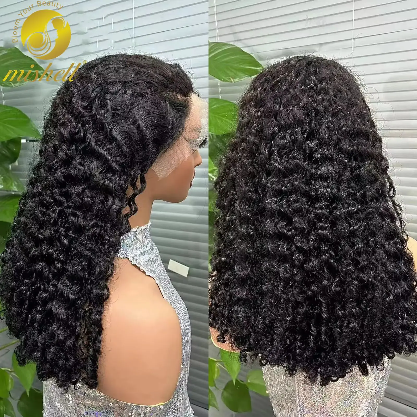 300% Density Bouncy Curly Human Hair Wigs 13x4 Lace Front 12A Double Drawn Water Wave Wig Natural Bob Human Hair Wig for Women