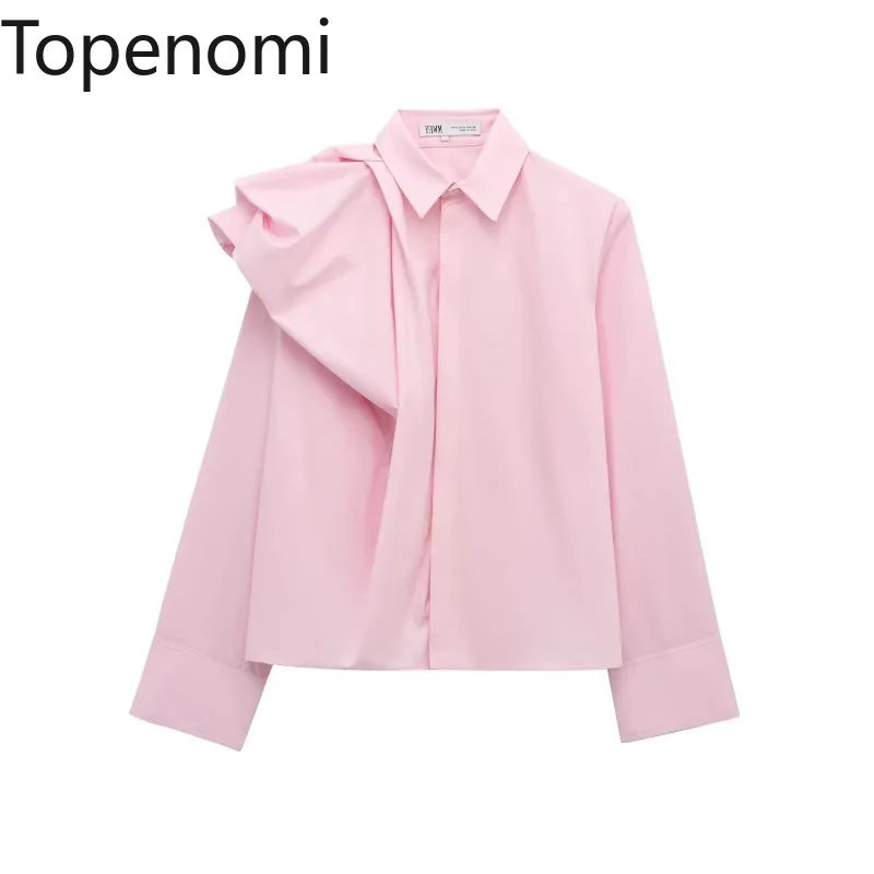 

Topenomi Women Pink Shirt 2025 Spring Lapel Long Sleeve Fluffy Shoulders Design Loose Blouse Casual Fashion Party Lady Tops Chic