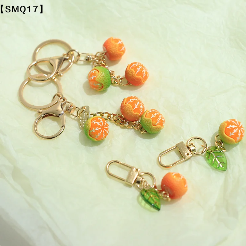 Cute Simulation 3D Orange With Leaf Keychain Pendant Fruit Keyring Bag Charm Key Earphone Phone Pendant Accessories Jewelry【SMQ】