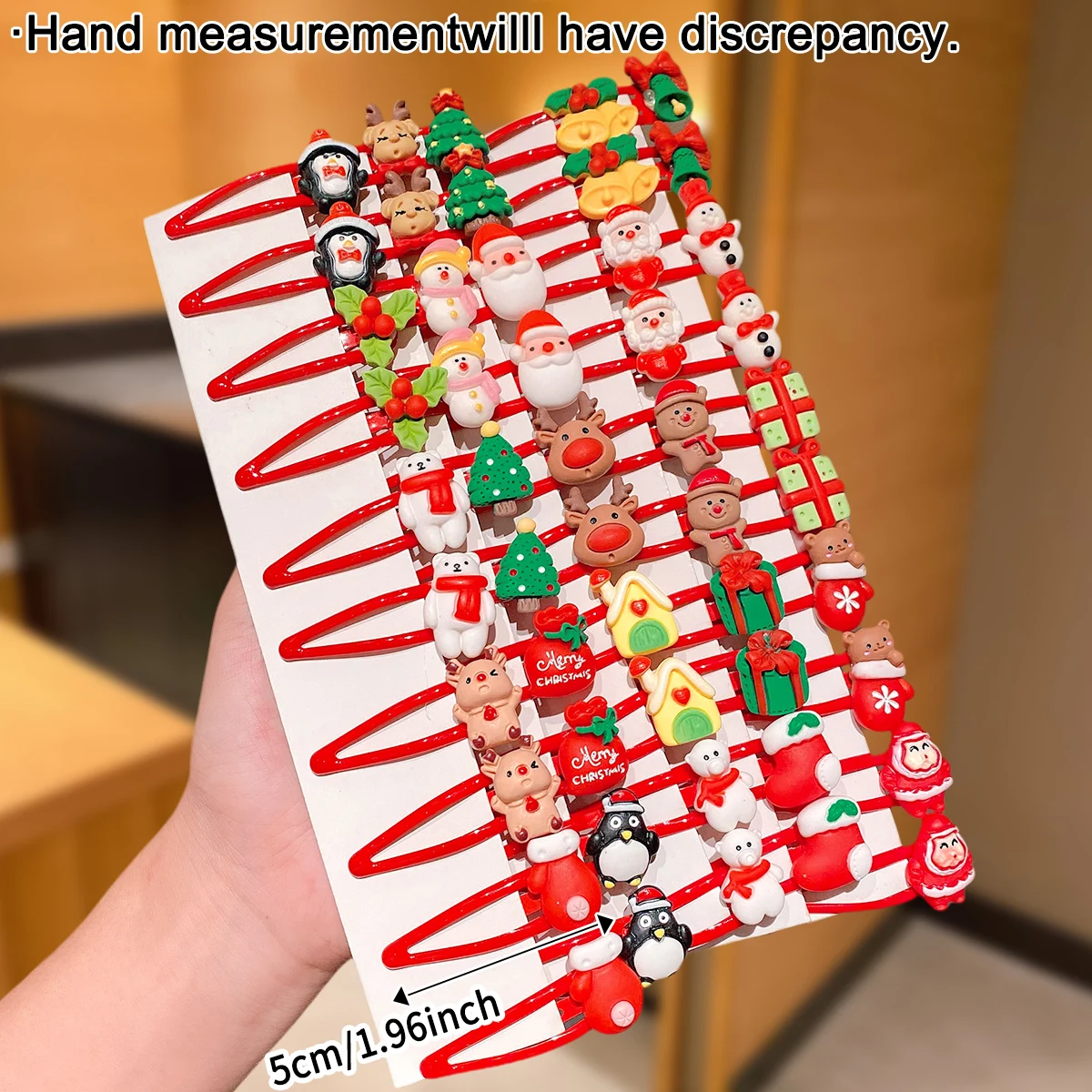 10Pcs Cartoon Christmas BB Clips, Santa Elk Bear Bell Hair Barrettes, Girls Xmas Party Hair Gifts
