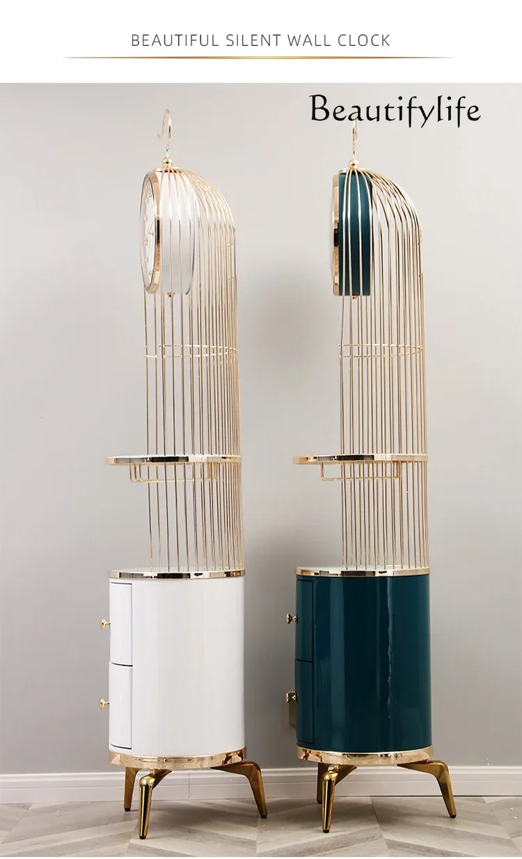 QLiving Room Home Fashion Modern Light Luxury Corner Cabinet Station Vertical Luxury Decorative Ornament Clock