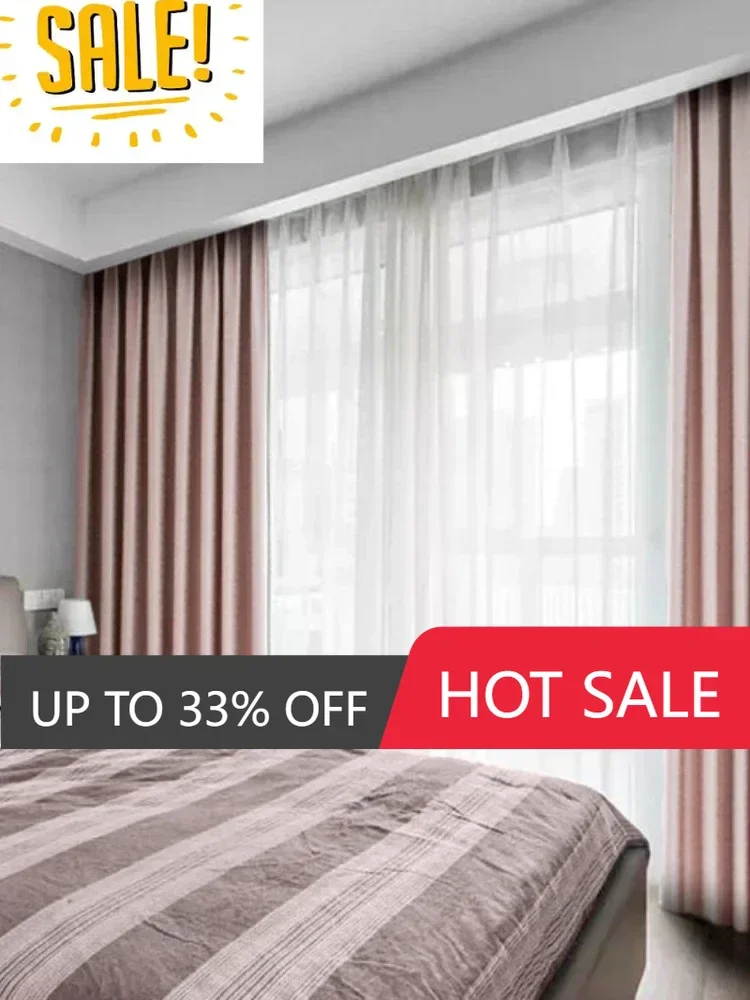 

New Curtains Bedroom Scandinavian Minimalist Modern Blackout Fabric Living Room Pink Princess Pink Girls American Style Sale