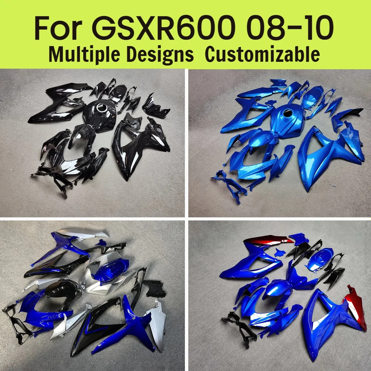 

GSXR 600 750 2008 2009 2010 Новый стильный комплект обтекателей для GSXR600 GSXR750 08 09 10 ABS Injection Аксессуары для мотоциклов Обтекатели