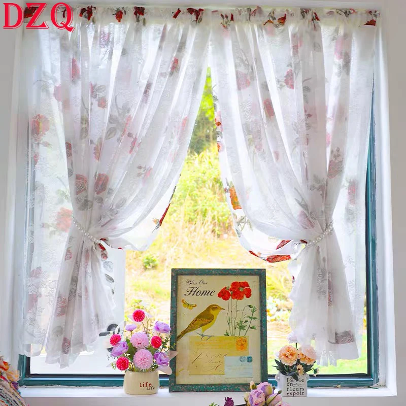 

Idyllic Rural Flowers Window Tulle Tulle Curtains Elegant Floral Double Layer Rose Pattern Curtains for Living Room #A481