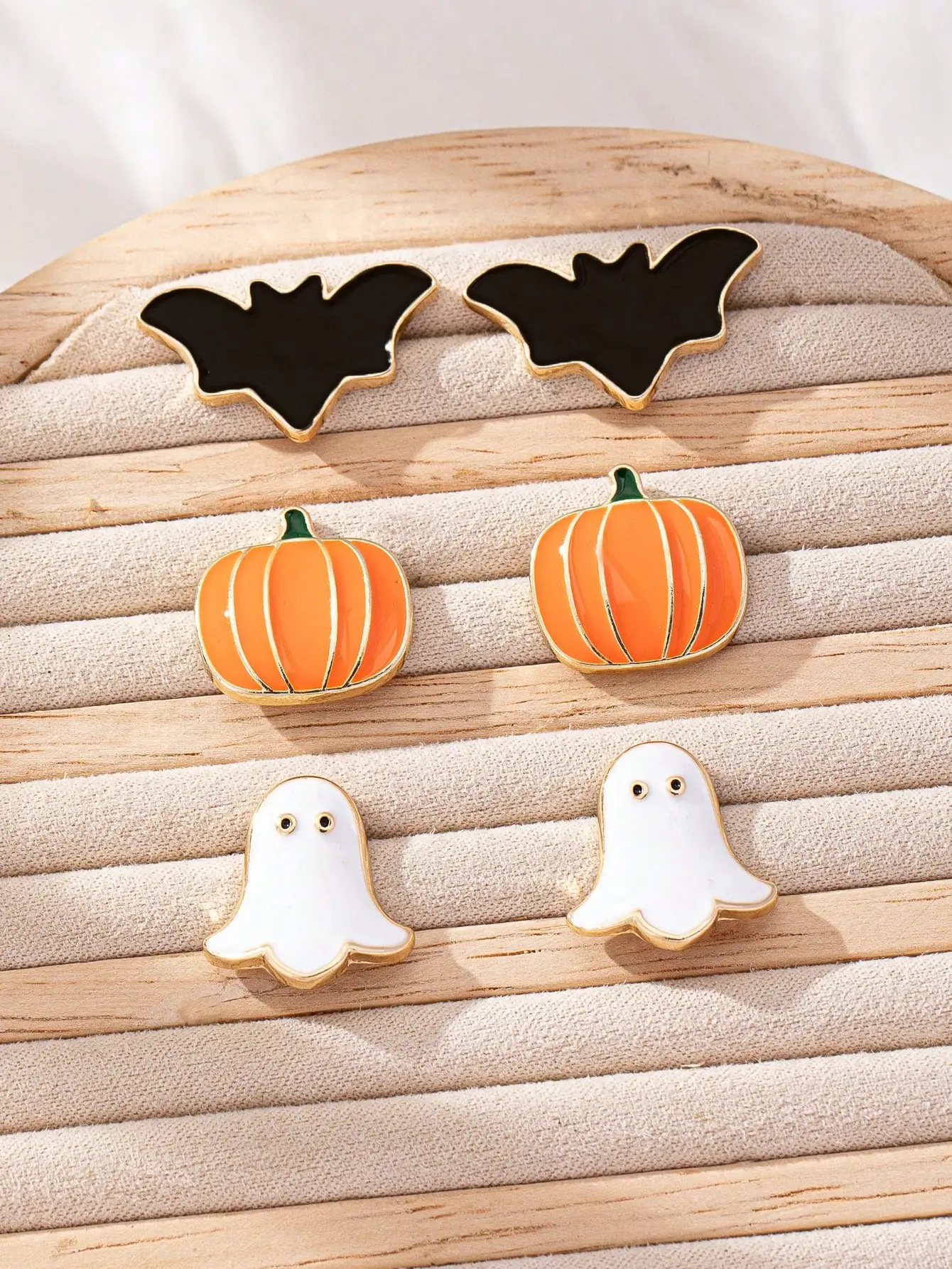 

3 Pairs Halloween Pumpkin Bat Ghost Stud Earrings Set Festival Jewelry For Women