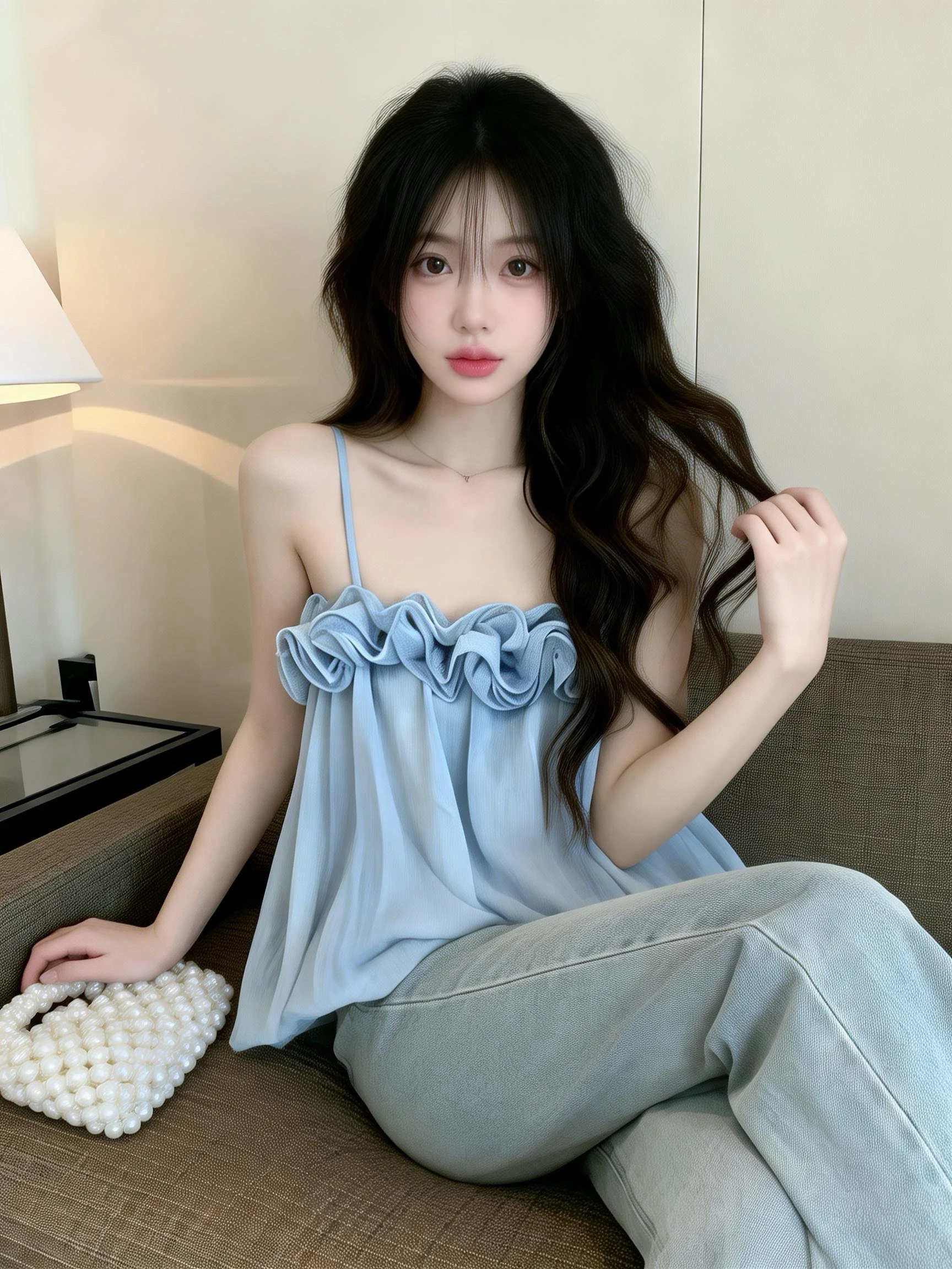 

Нежный шифоновый топ с рюшами и бретельками-колокольчиками для женщин, летний, стройнящий, элегантный дизайн, шифоновая рубашка во французском стиле без рукавов