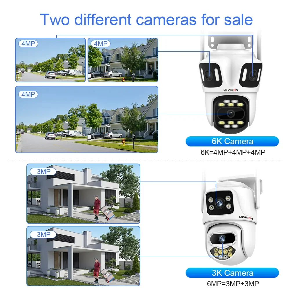 LS VISION 6K 12MP tre schermi WiFi IP Camera Outdoor Auto Tracking telecamere CCTV di videosorveglianza impermeabili Alexa iCSee App