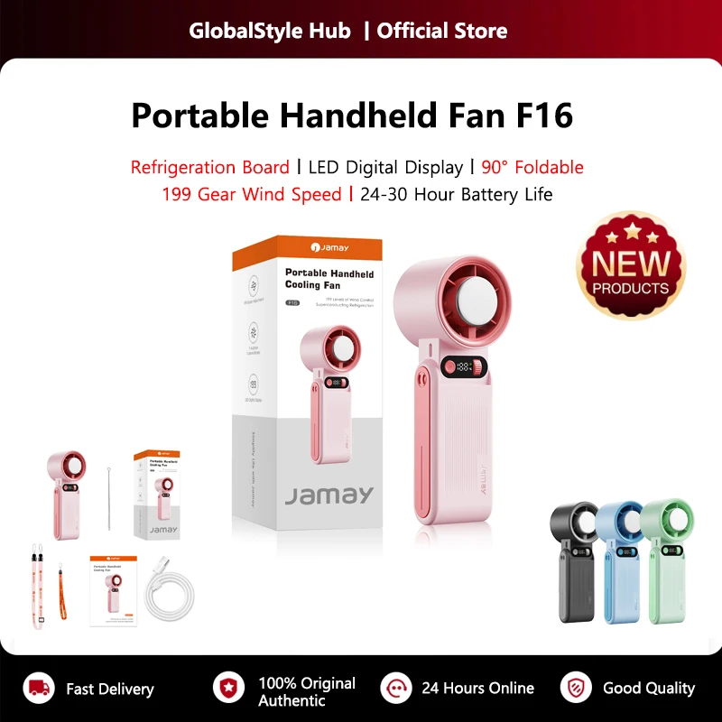 Tragbarer Handventilator mit Kühlplatte, LED-Digitalanzeige 90 °   Faltbarer Starker Wind 199-Gang-Windgeschwindigkeit 8000mAh F16