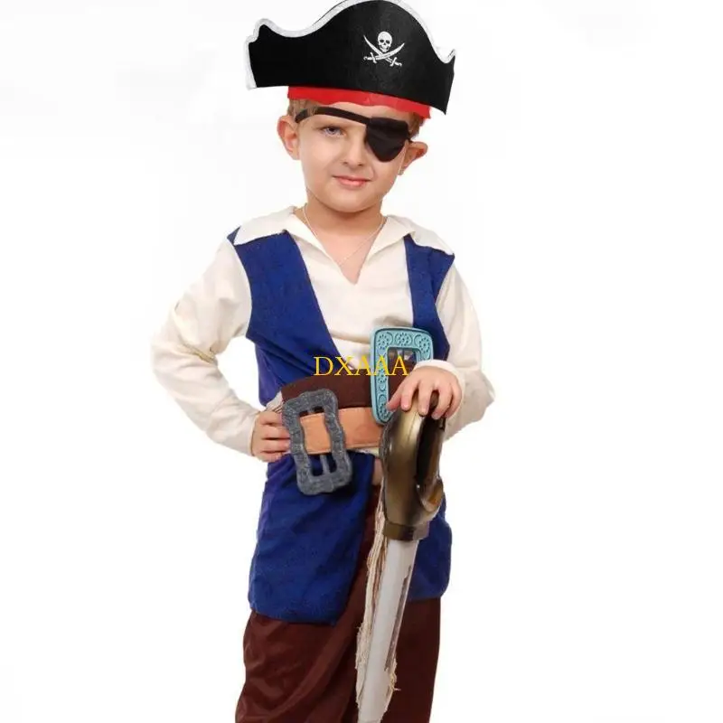 Dxaa 12pcs Kid Halloween Skull Print Pirate Hat and Eyemasker voor cosplay, carnavals