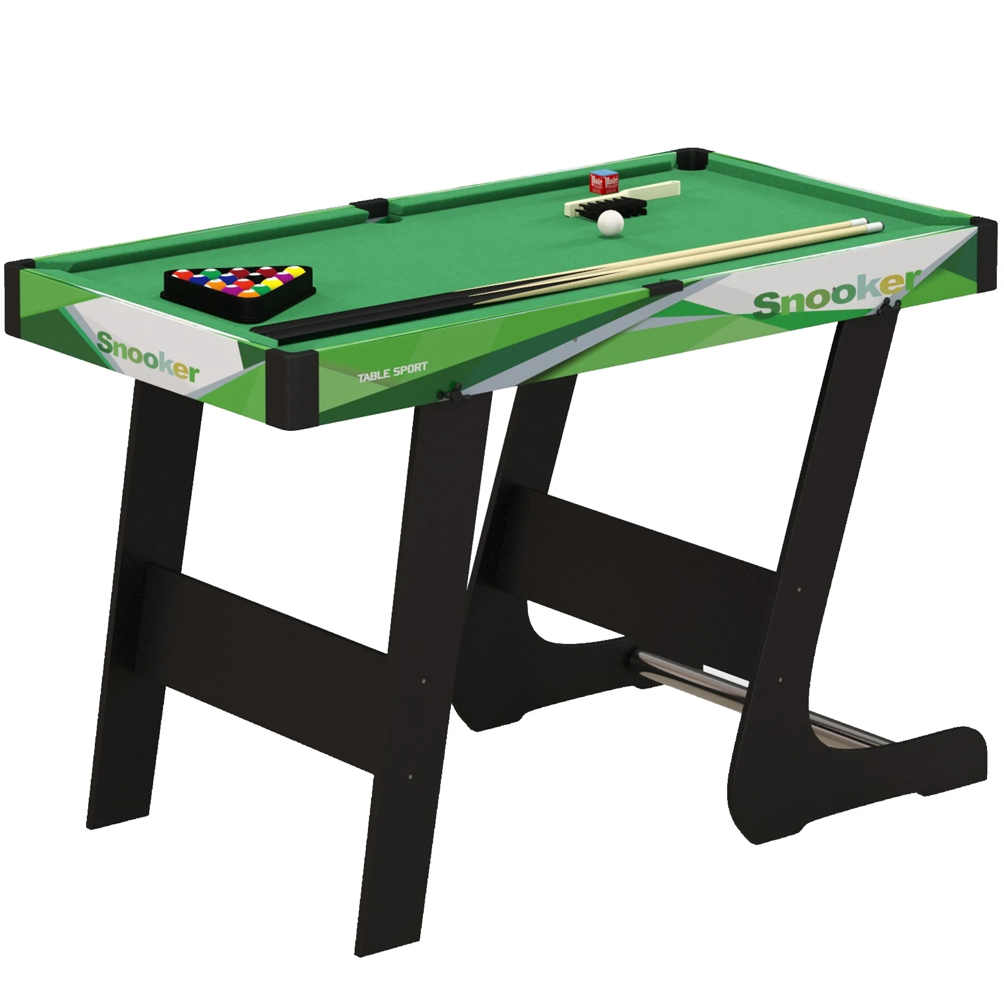 SPORTNOW compacte Amerikaanse opvouwbare biljarttafel met accessoires: 2 kegels, 16 knikkers, traingle, krijt, dim. 104L x 55,5l x 68H cm, groen tapijt