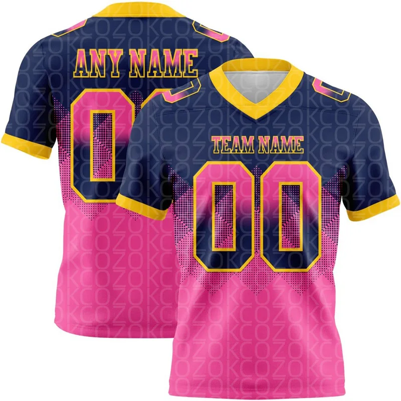 Blue Pink Style Customized Color Football Jersey for Men Football Short Sleeves Athletic Tee Shirts