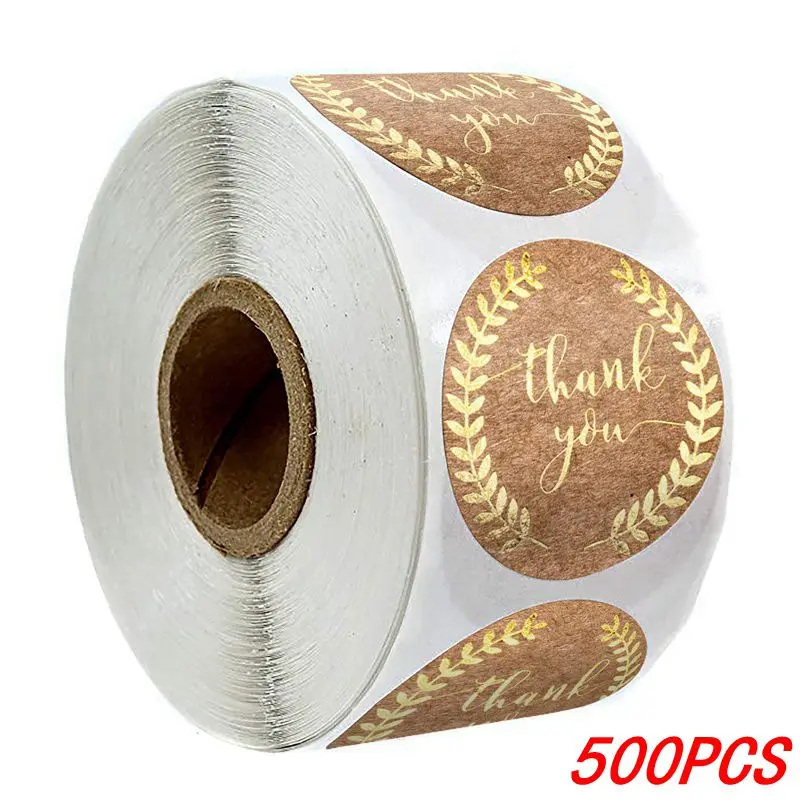 100-500 Stuks 1Inch Vintage Kraftpapier Handgemaakt Met Liefde Stickers Voor Pakket Dank U Briefpapier Zelfklevende Etiketten bakken Seals