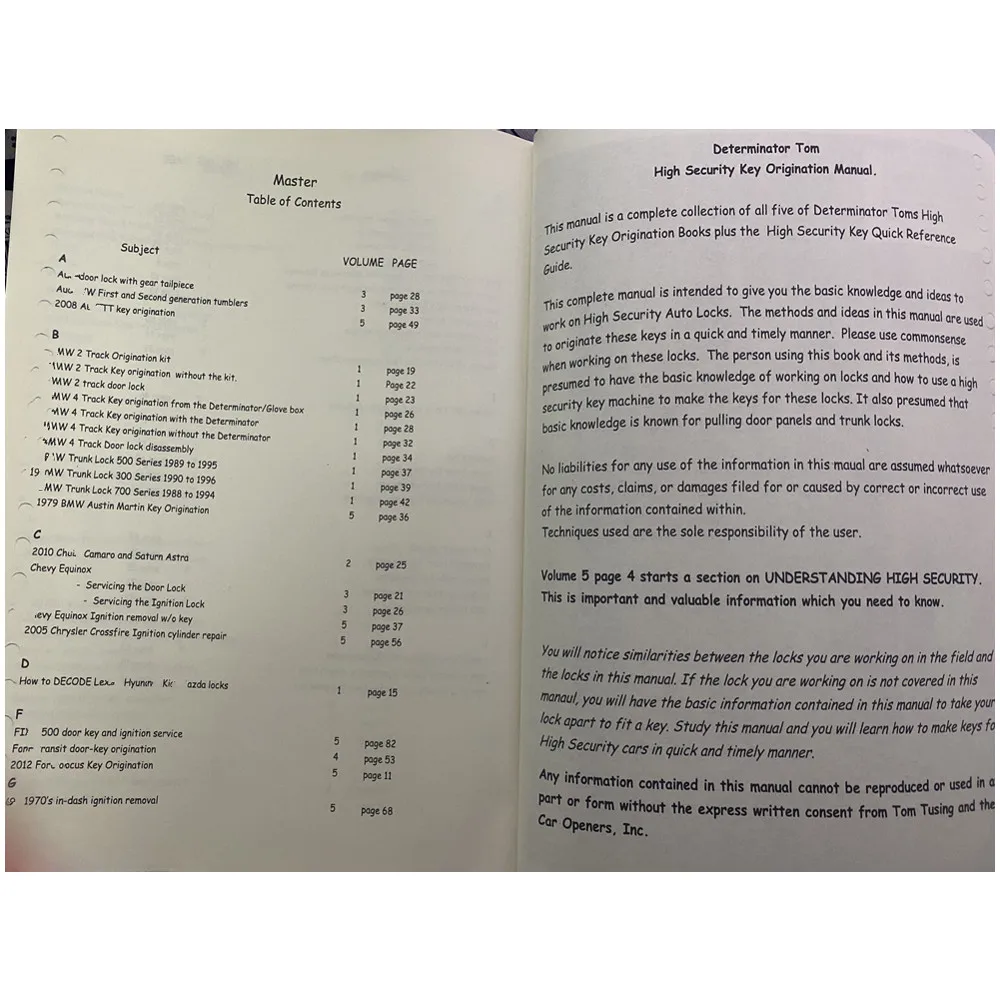 ใหม่มาถึง AUTO LOCK Quick Reference หนังสือคู่มือสําหรับ Determinator Security key คู่มือความปลอดภัยสูงกุญแจรถเท่านั้นแฟ้ม PDF!
