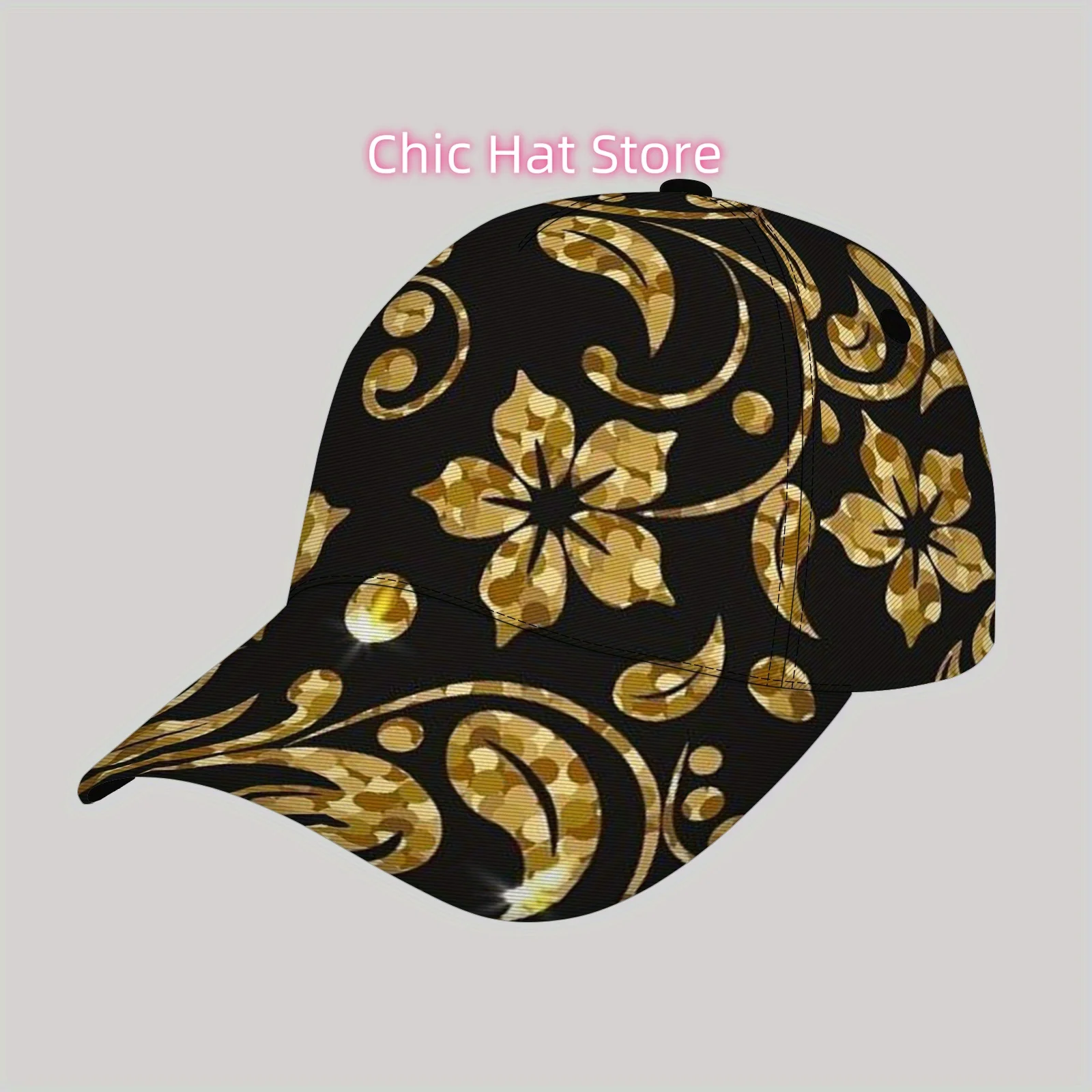 Trendy And Lightweight Sun Hat, Stylish Hip-Hop Cap, Perfect for The Beach, Gilded floral and scrolling vine pattern