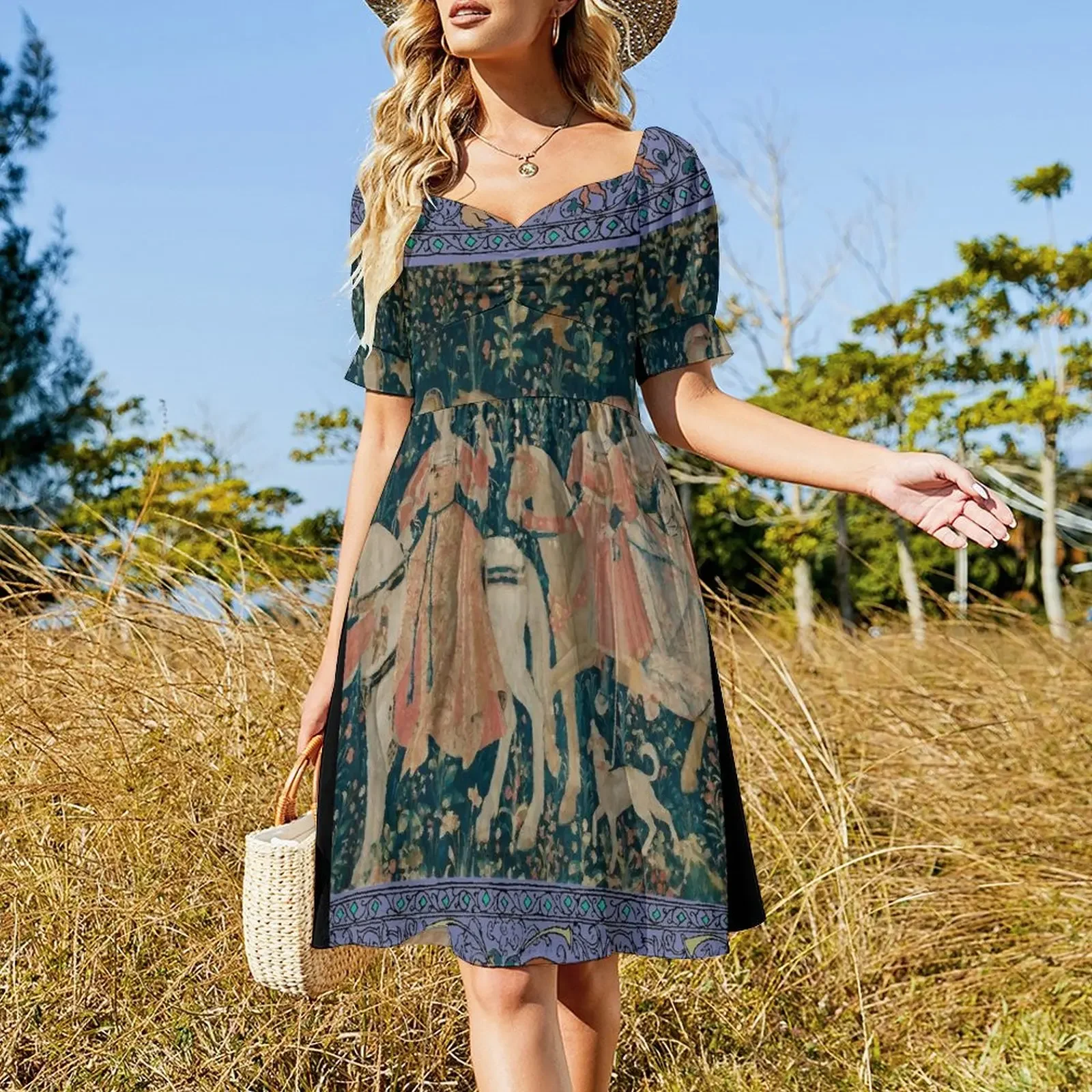 Medieval Tapestry - the Hawk Hunt Dress Clothing luxury woman evening dress Women's skirt dress women summer