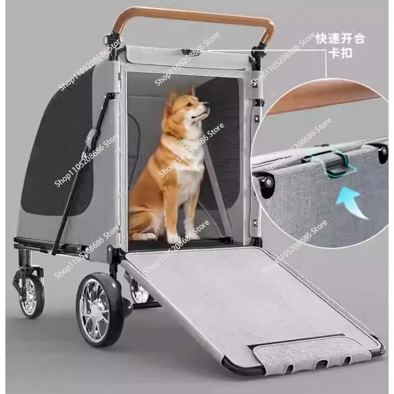 A versatile pet stroller designed for large dogs, featuring an adjus   handle. Ideal for pet carriers and travel needs.