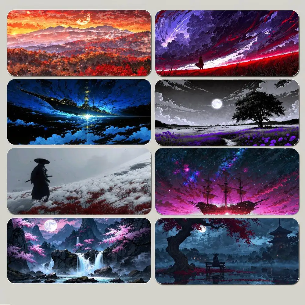 scenery artistic S-Samurai Scenery Mouse Pad Large Gaming Mousepad with Thick Stitched Edge Non-Slip Desk Mat