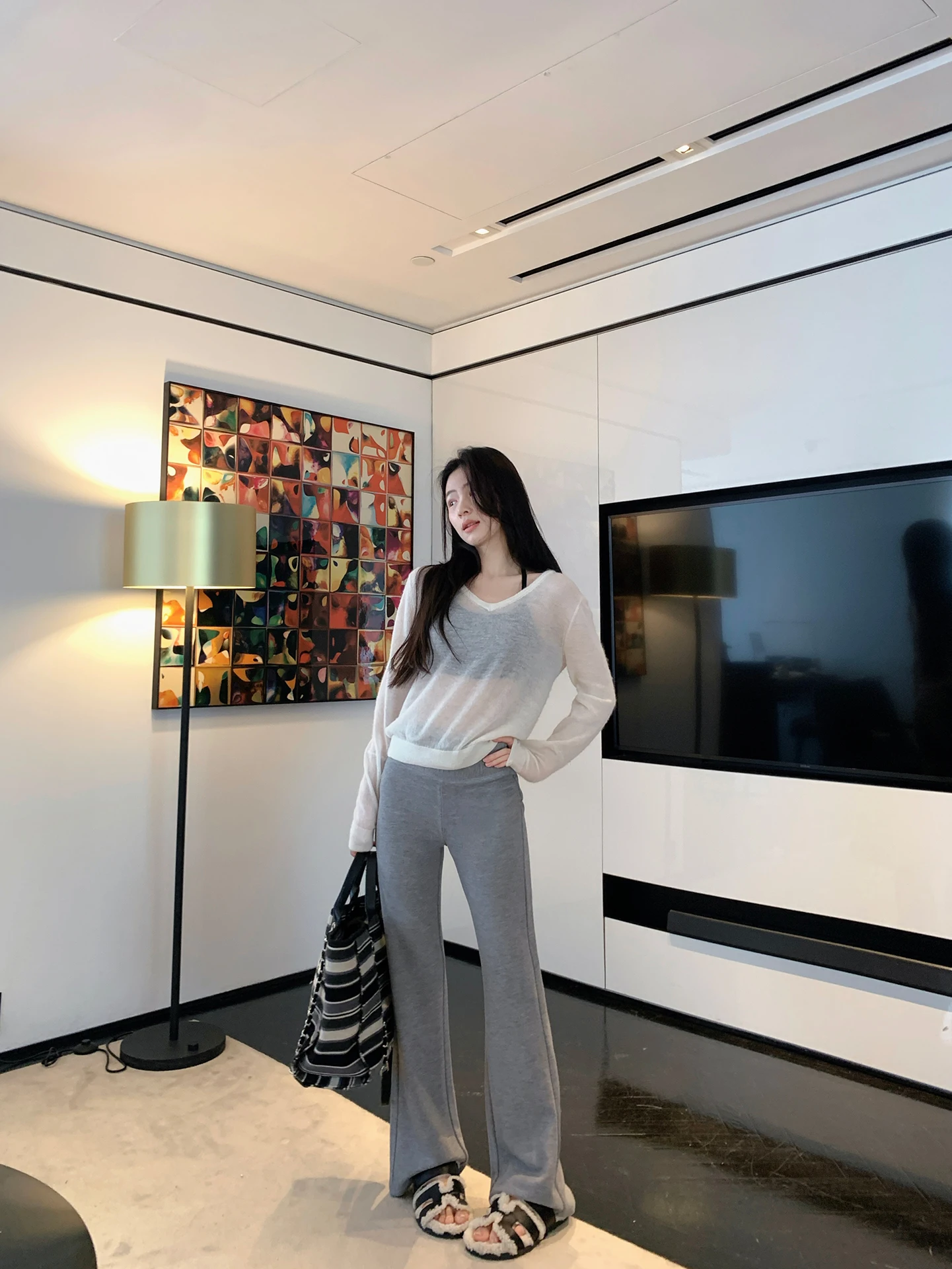 

Женские повседневные брюки Thiened Inteated Color Weave Supermodel с эффектом удлиненных ног, расклешенные, с завышенной талией