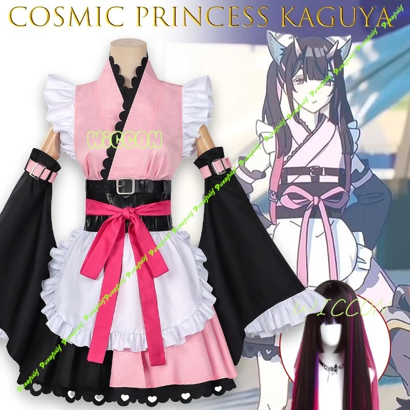 

Костюм для косплея «Космическая принцесса Кагуя»: кимоно с принтом черного оникса и цветов вишни, широкие рукава, для сценических выступлений, аниме