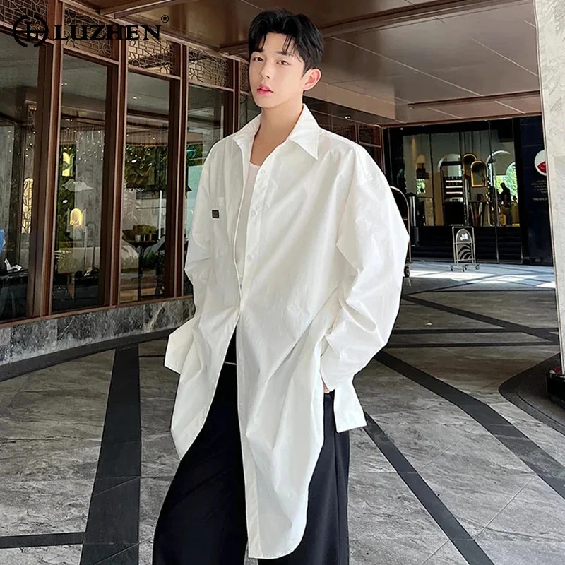 

LUZHEN Fashion Elegant Long Sleeved Shirts Elegant Solid Color Casual Original New Men's Street High Quality Korean Tops LZ5306