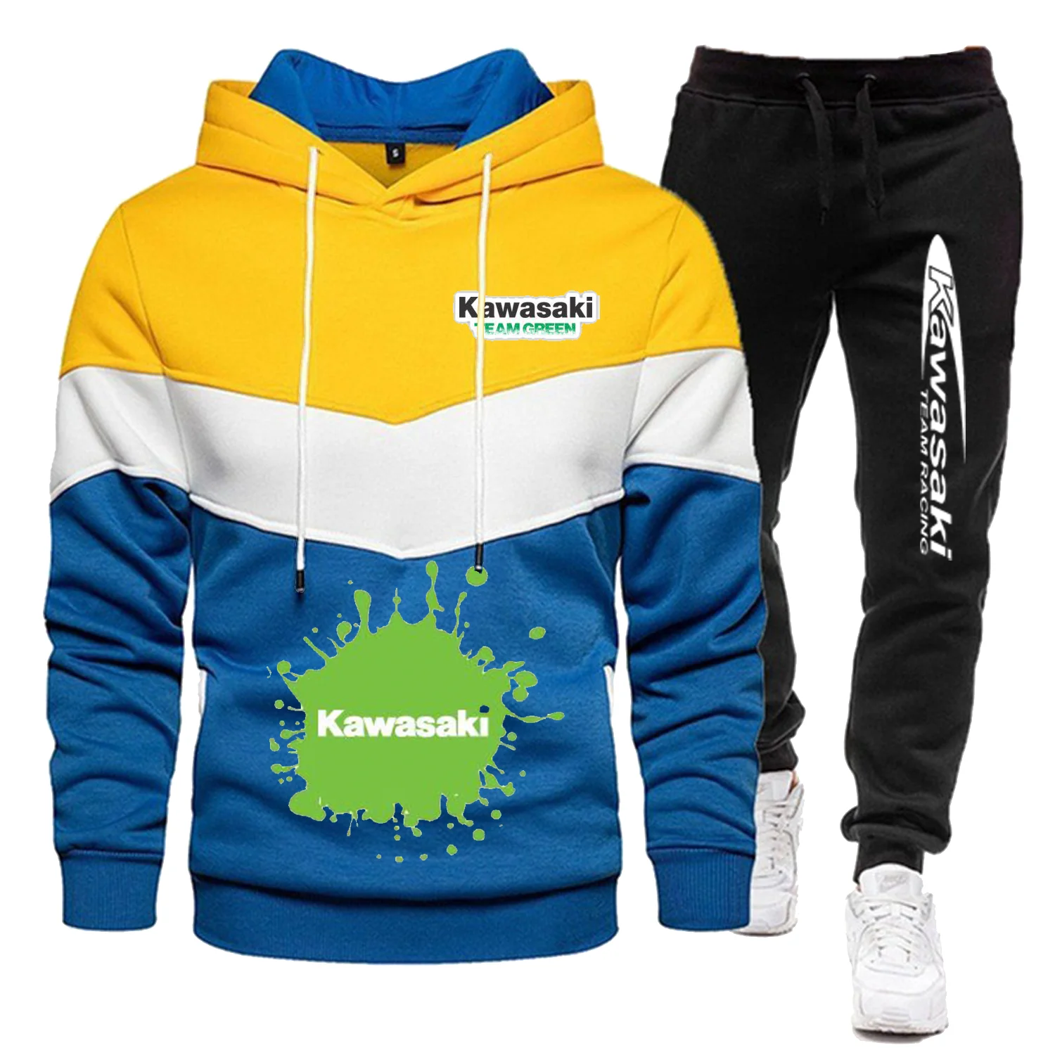 Kawasaki conjunto de duas peças ternos esportivos uniforme da motocicleta roupas masculinas terno de corrida treino aventura moletom homem calças unisex