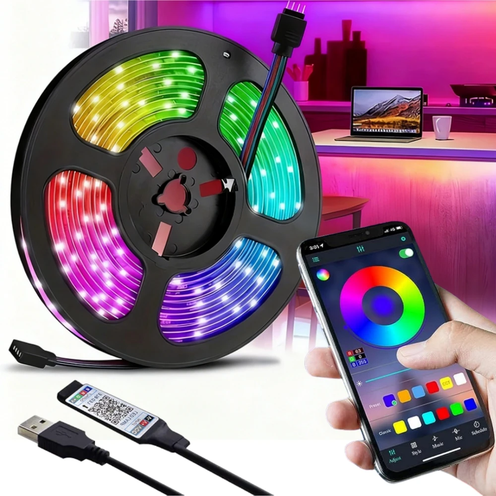 Smart RGB LED Gaming Light Strip USB Christmas Lights Music Sync Flexible Tape APP Remote Control for Gaming Room TV Backlight