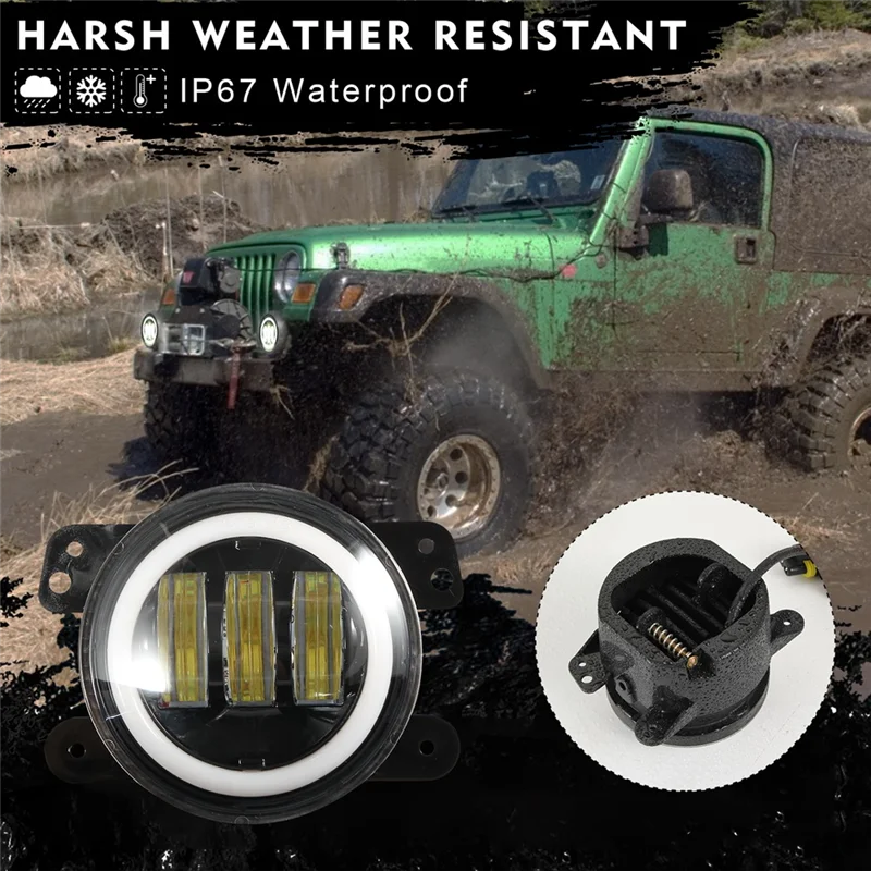 

4 Inch Angel Eyes LED Fog Light Car Front Foglight 15000LM Replacement Auto Lamp DRL Driving Fog Lamp For Offroad