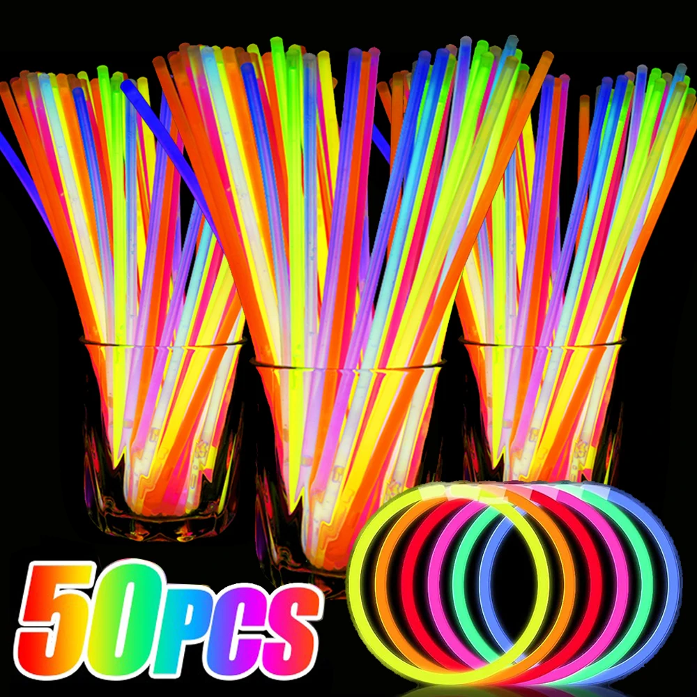 50/1 pz fluorescenza Party Glow Sticks Glow In The Dark bracciali collana colorato incandescente Stick Xmas Wedding Party Decor Prop