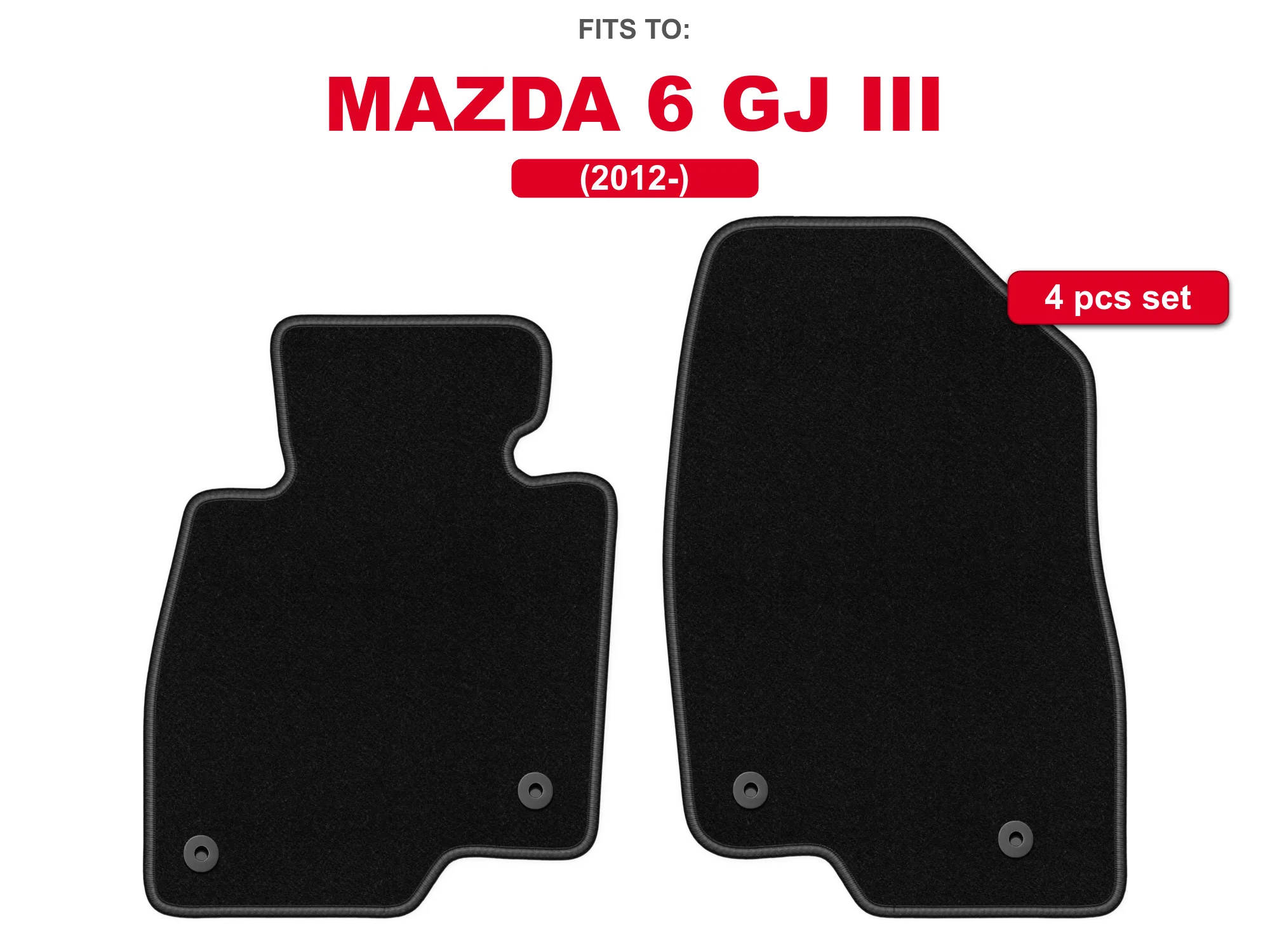 Image of Schwarze Velours-Fußmatten vorne für: Mazda 6 GJ III 2012-Stationwagen, Vorderteppich-Set für Fahrzeugboden