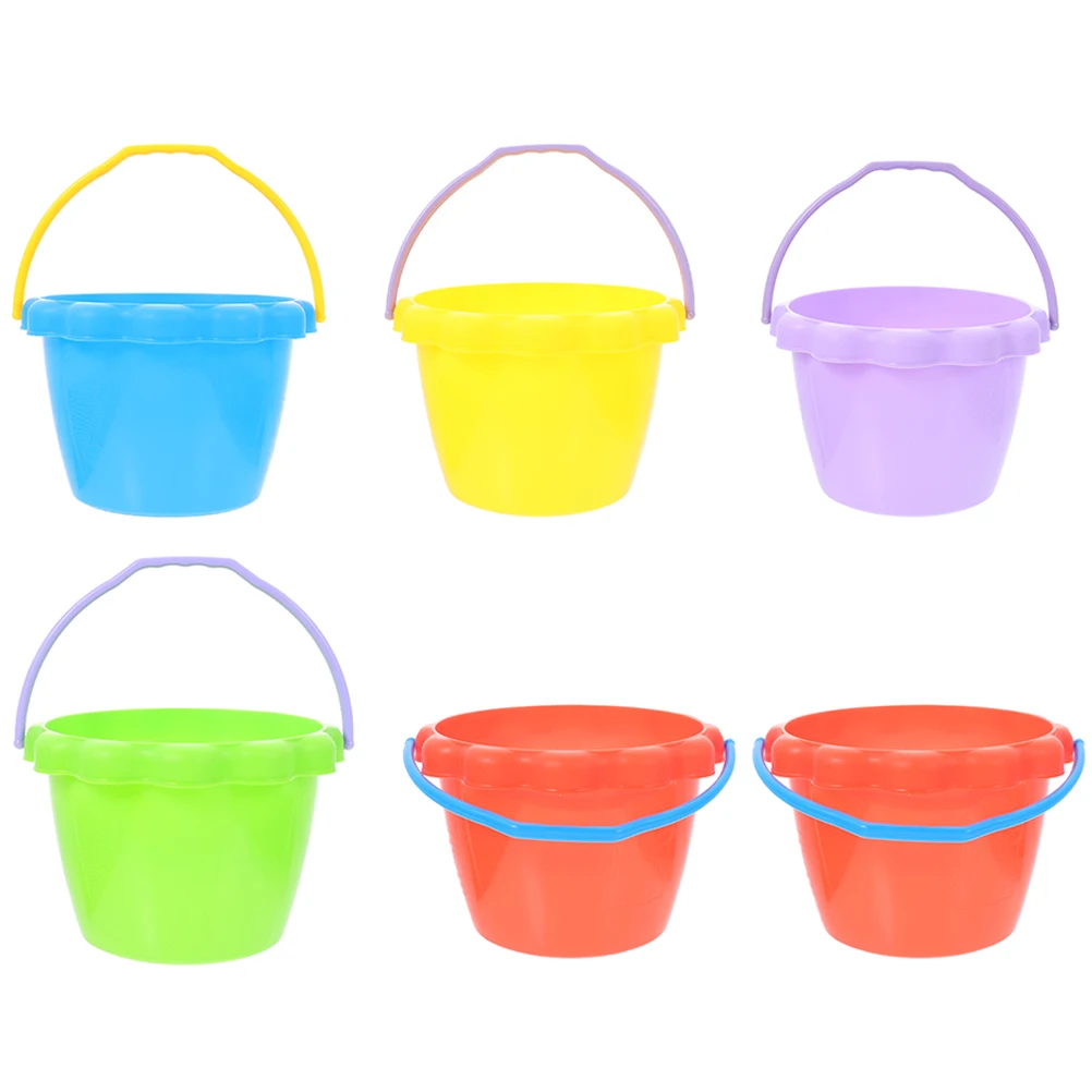 

6 Pcs Beach Bucket Small Sand Buckets Toy Tools for Kids Handbag Plastic Outdoor Seaside
