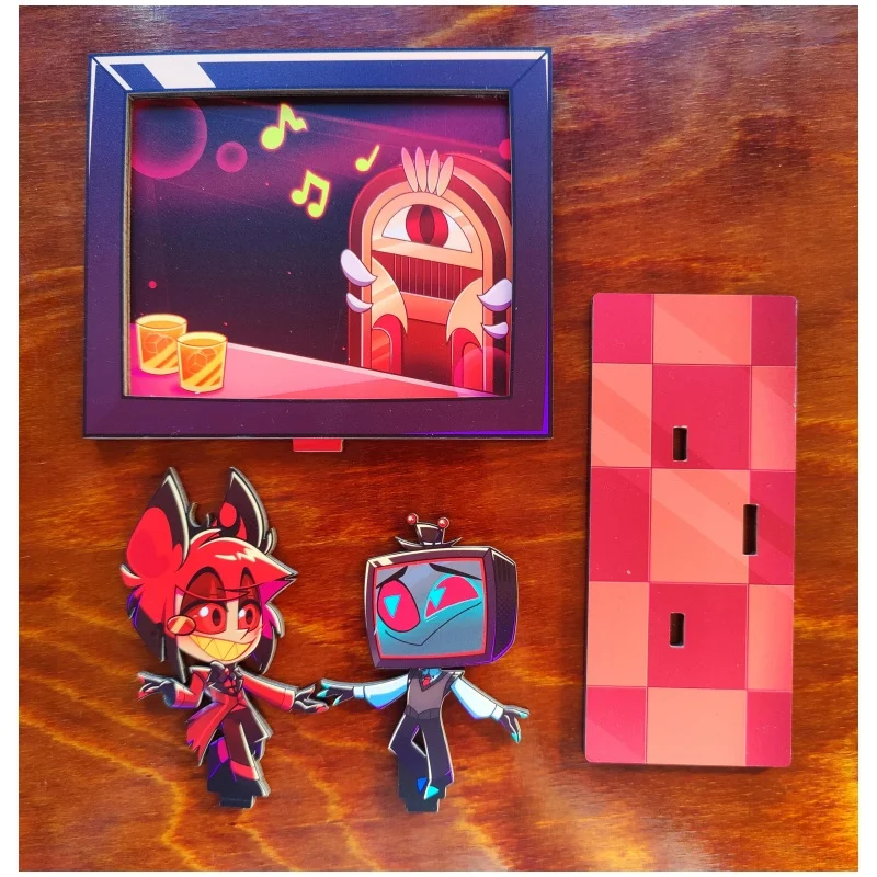 15CM Double-layer Standee Alastor and Vox Cartoon Character Scene Display Desktop Tabletop Decor Collectible Art Ornament gift