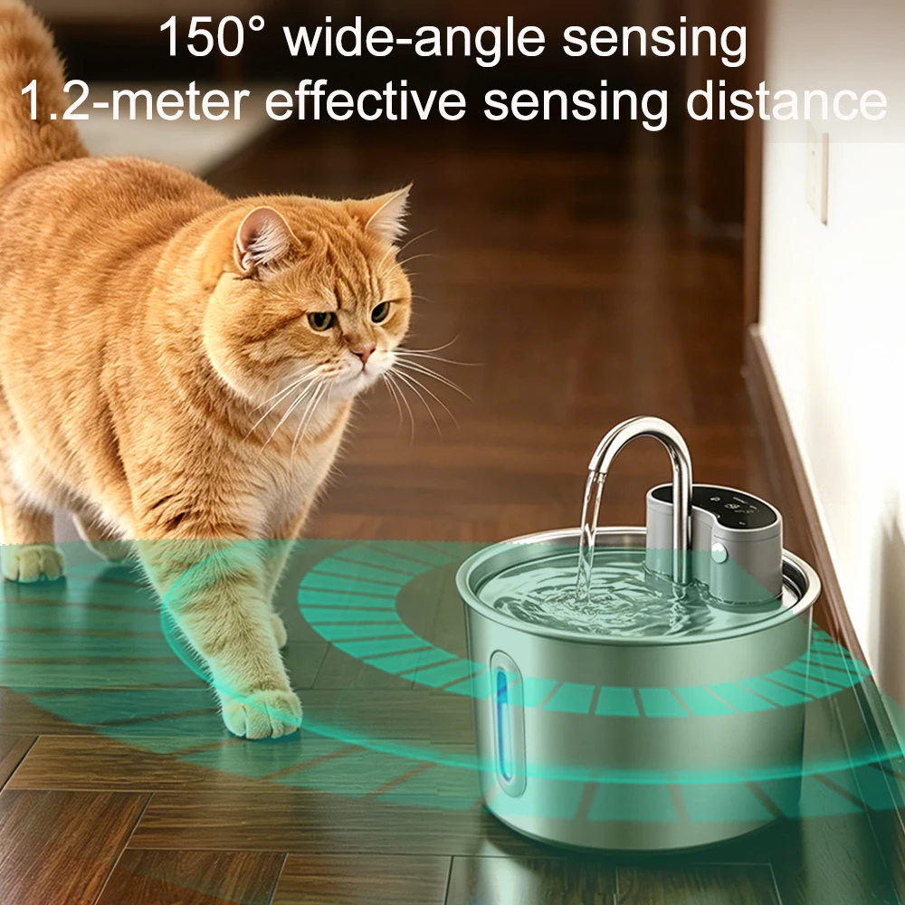 Cat Water Fountain Wireless, Stainless Steel 4000mAh Rechargeable Battery Operated 2.2L Automatic Cordless Pet Dispenser for Dog