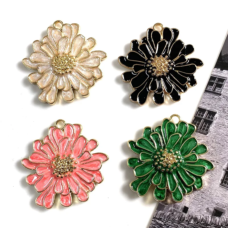 4pcs/Pack Enamel Magritte Flower Alloy Earring Charms Fashion Flower Crafts Pendant For Necklace Keychains Diy Jewelry Make